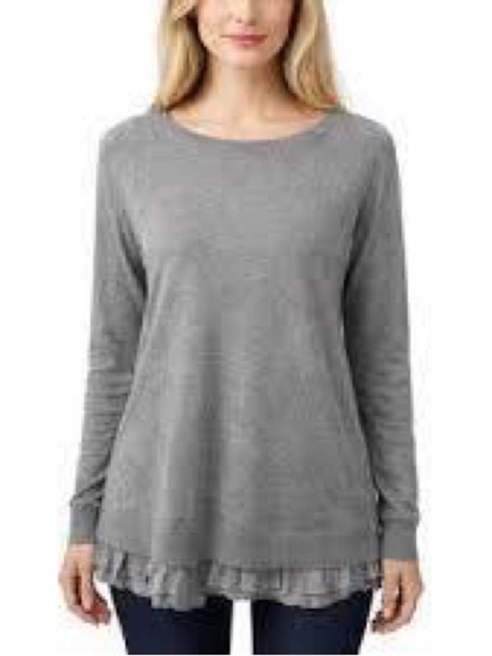 Garnet Hill Shirttail 100% Cashmere Silk Lace Sweater Gray Medium
